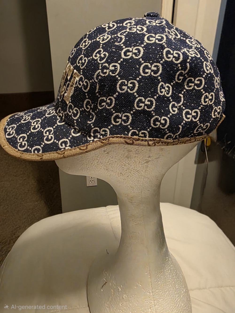 Gucci Navy and Beige GG Monogram Baseball Hat